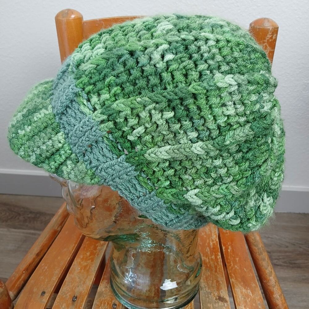 Sage Green Tones Slouchy with a Brim OSFM premade crochet newsboy handmade - Picture 2 of 7